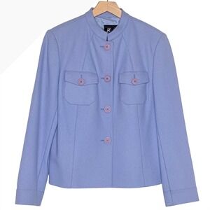 Elements Womens 12 Periwinkle Blue Wool Blend Blazer Jacket Buttons Collarless